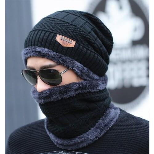 Winter Cap Men Coral Fleece Beanie Mens Hat Scarf Warm Knitted Hats For Women Bonnet Cap gorro invierno hombre
