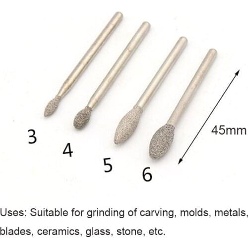 1PCS 3x3 3x4 3x5 3x6 Brazed Diamond Grinding Head Pointed Jade Stone Peeled And Carved Metal Long Olive Shape Burrs Carving