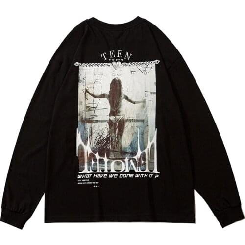 2021 Dark Streetwear Punk Men Hip Hop Pullover Sweatshirt Cotton Long Sleeve Tshirt Casual Korean Clothes For Teens Sweat Homme