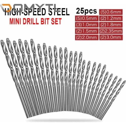 25pcs/lot Micro High Speed Steel HSS Straight Shank Mini Twist Drill Bits Electric Drill Rotary Power Tools 0.5 1.0 1.8 2.0mm