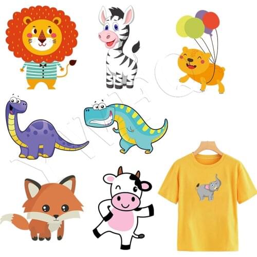 Cute Animal Patches Clothes Stickers Lion Shark Giraffe DIY Heat Transfer Parches Appliques Children T-shirt Decoration