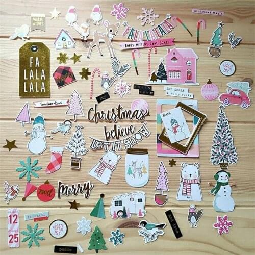 65pcs Merry Christmas Colorful Cardstock Die Cuts for Scrapbooking Happy Planner/Card Making/Journaling Project