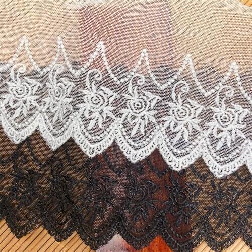 9.7cm Wide Milk Silk Embroidered Net Yarn Lace Trim Fabric DIY Lady Dress Skrit Collar Sewing Accessories 15Yards/Pack V2938