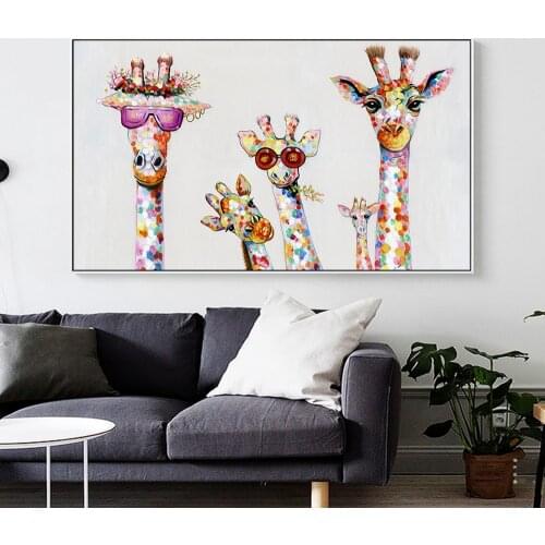 AAHH Wall Art Canvas Print Animal Picture Giraffe Family Painting For Living Room Home Decor No Frame