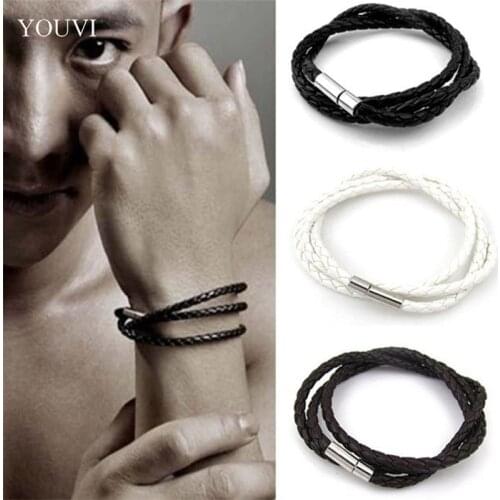 YOUVI New Retro Button Braided Classic 3 Color Genuine Leather Bracelet for Men Women Accessories Jewelry Couple Bangles Gift