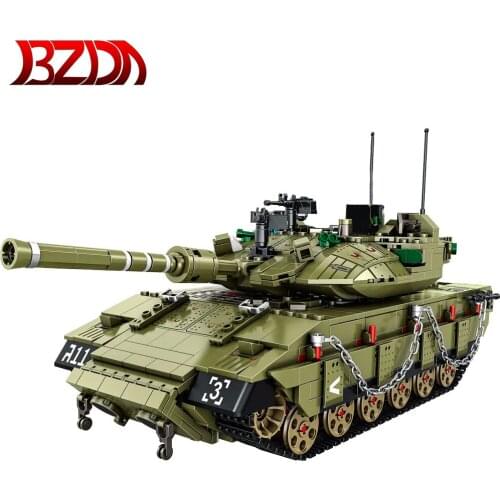 BZDA WW2 Military Series Leopard 2A7 Main Battle Tank Survival Warfare Soldier Weapon Tank Model Kit Toys For Children Gift