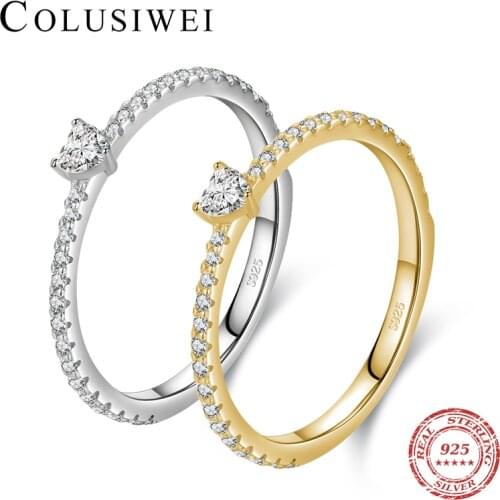 Colusiwei Romantic Cute Small Tiny Heart-Shape Ring Gold Color 925 Sterling Silver Ring for Women Love Statement Promise Jewelry