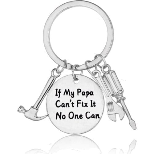 If My Papa Can't Fix It No One Can Keychain Family Daddy Fathers Gifts Simulation Metal Tools Hammer Wrench Screwdriver Keyring