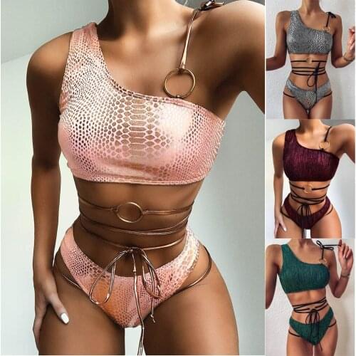#H30 Women Sexy Ring One Shoulder Bikini Set Push Up Bikini Set Pad Swimwear Women Swimsuit Beachwear Swimming Suit For Women