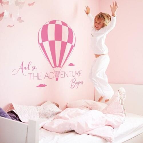 And So The Adventure Begins Inspirational Quote Wall Sticker Hot Air Balloon Nursery Typography Decal Home Decor Kids Room B692