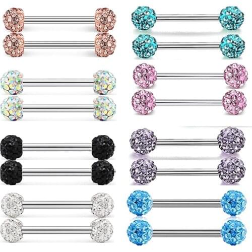 JUNLOWPY Stainless Steel Nipple Rings Barbell Crystal Ball Piercing Nipple CZ Tongue Rings 14G Body Jewelry Bar Straight Stud