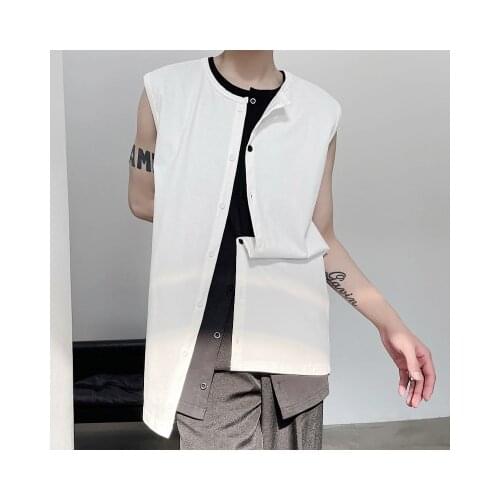 Large spring loose sleeveless Cardigan round-necked row button-down solid-color tank top