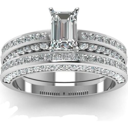 2020 2pcs/set Fashion White Rhinestones Zircon Women Ring Set for women Accessories Engagement Wedding Jewelry Girl Gift