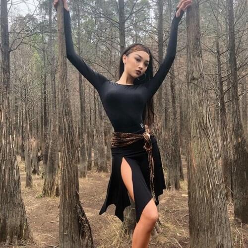 New Women Latin Dance Costumes Sexy Long Sleeve Tops Irregular Skirt Latin Practice Clothes Latin Dance Competition Clothing