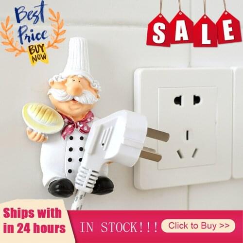 Cartoon Strong Adhesive Hook Power Cord Storage Rack Chef Plug Hook Creative Plug Finishing Bracket Kitchen gadgets decoration