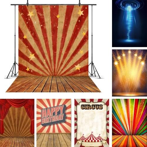 Laeacco Stage Stripes Backdrop For Photography Baby Birthday Party Gold Star Wooden Floor Portrait Photo Background Photo Studio