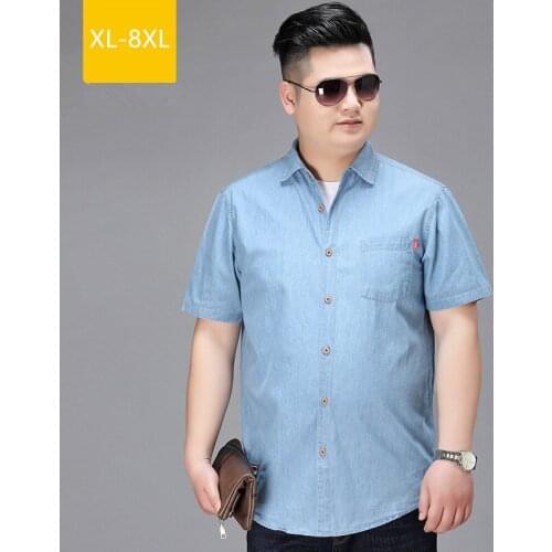 Summer Shirts Men Denim Short Sleeve Camisa Social Hombre Manga Corta 5XL 6XL 7XL 8XL Plus Size Casual Jeans Shirt Streetwear