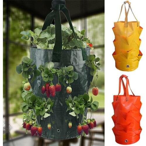 3 Gallons Grow Bag Hanging Strawberry Planter Garden Waterproof PE Grow Bags Vertical Flower Pot Strawberry Planter Container
