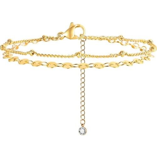 Charm Layered Double Chain Bracelet for Women Stainless Steel Gold Tone Everydays Jewelry