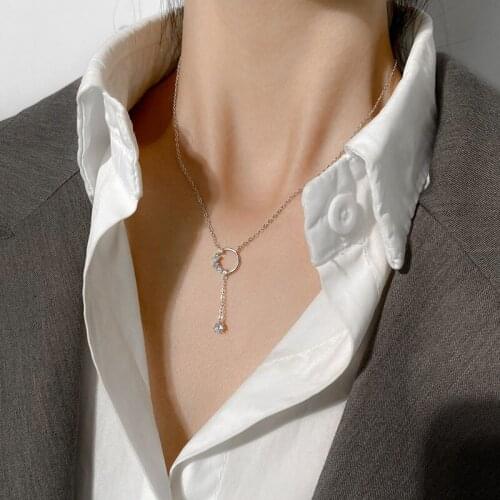 Fashion Silver Color Zircon Round Circle Long Chain Necklace for Women Party Tassel Necklace Jewelry Gifts