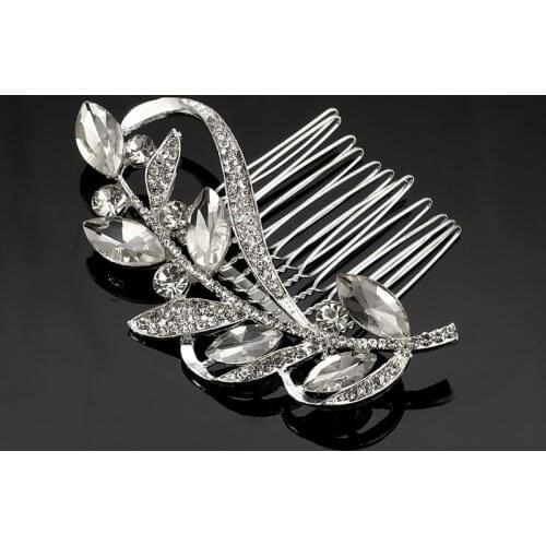 Fashion Rhinestone Crystal Leaf Bride Hair Comb Wedding Hair Jewelry Girl Women Hair Accessories