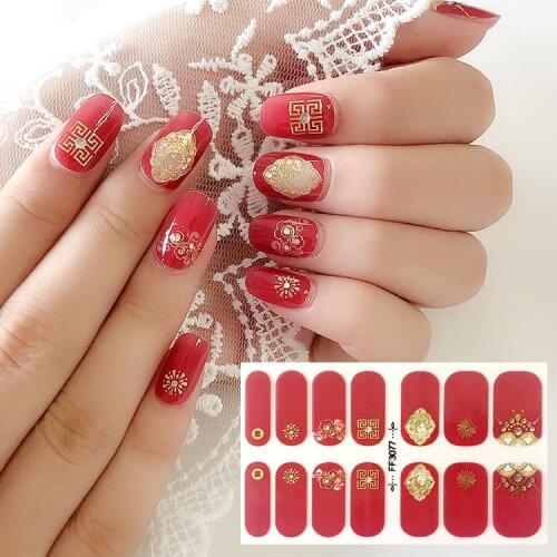 1PC Classical Red Festive Colors Nail Art Sticker Wraps Manicure Designed Full Cover Nail Designs Adhesive Stickers Accesoires