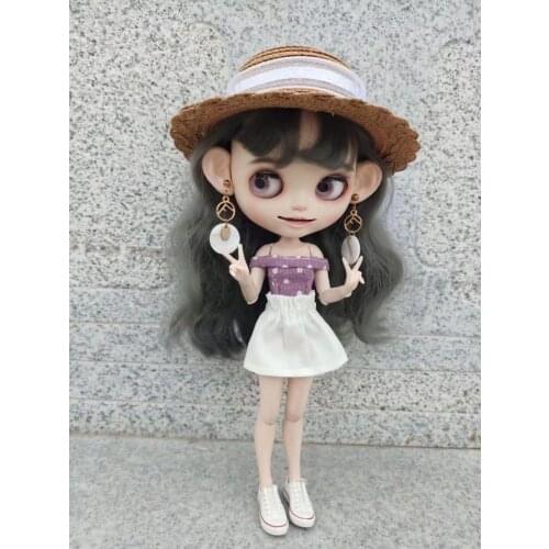 Blythes doll clothing z purple wave point a word shoulder coat + white bract skirt 2 pieces set 1/6 size doll accessories