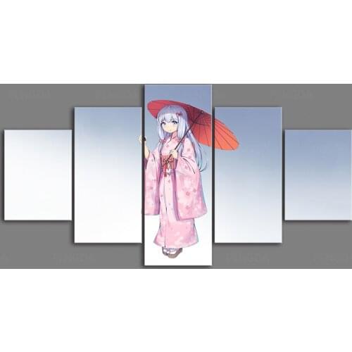 Print Painting 5 Panel Pictures Anime Wall ArtHome Decoration Modular Canvas Eromanga Sensei Poster For Bedside Background Frame