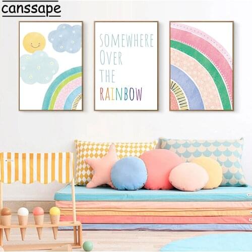 Nursery Posters And Prints Rainbow Paintings Cloud Poster Sun Canvas Painting Nordic Wall Pictures Baby Kids Bedroom Decoration