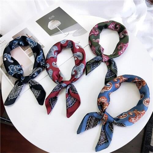 New Elegant Women Square Silk Scarves Head Neck Feel Satin Foulard Bandana Skinny Retro Hair Tie Band Small Scarf