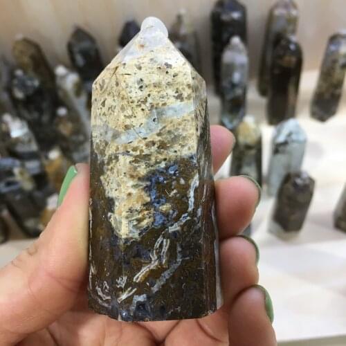 Natural Crystal Moss Agate Point Green Quartz Tower Pillar Stone Pillar Home Decoration Crafts Rocks Accessaries Gift