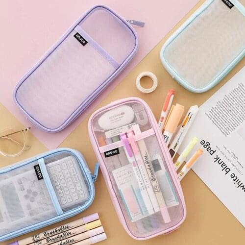 Korean Fashion Transparent Pencil Case Pouches Simple Macaroon Large Capacity Pencil Bag Stationery Organizer Pencilcase