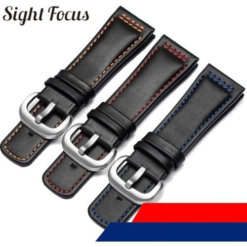 28mm Italian Calfskin Leather Watch Band for Seven Friday P1|P2 Black Belt Pin Buckle Replacement Watch Strap for Men Bracelet