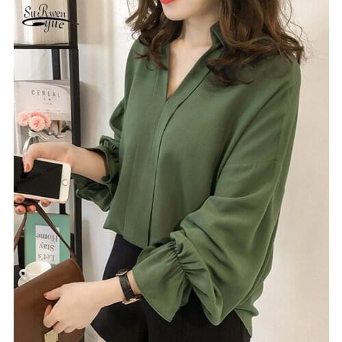 2021 Spring New Plus Size 4XL Long Sleeve Shirt Solid Wild Bottom Shirts Korean Loose Thin Trumpet Sleeves Blouse Women 9359 50
