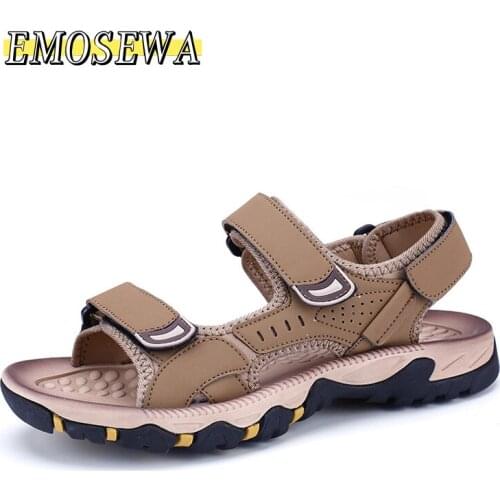 EMOSEWA Brand 2020 High Quality Cow Leather Men Sandals Breathable Summer New For Beach Male Shoes Mens Gladiator Sandal 35-46