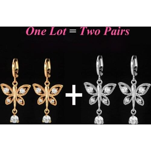 2 Pairs/Lot Cute Butterfly Earings Gold Hoop Earrings For Women Korean Jewelry Bijoux Boucle d'oreille Brincos Aros Mujer E2342