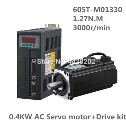 60ST-M01330 220V 400W AC Servo motor 3000RPM 1.27N.M. Single-Phase ac drive permanent magnet Matched Driver AASD-15A