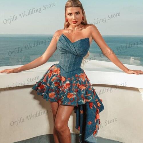 Sexy Hi-Lo Satin Prom Dress A Line Sweetheart Embroidery Lace Celebrity Evening Party Gowns Chic Cocktail Dress