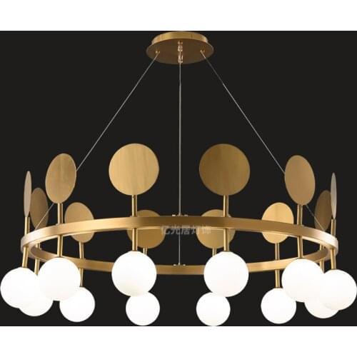 Light luxury glass chandelier personality design wrought iron living room lamp post-modern model room bedroom dining room light