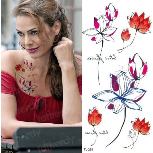 Lotus flower tattoo for girls women temporary tattoo sticker fashion sexy shoulder breast tattoo butterfly rose fake tatoo hand