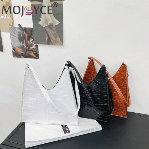 Retro Women Underarm Bag PU Soft Leather Alligator Pattern Women Designer Handbag Triangle Solid Color Shoulder Bags