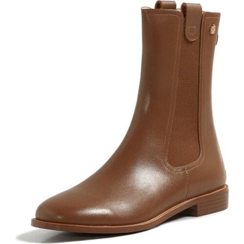 SKLFGXZY Women boots Genuine leather Chelsea boots With low zipper black brown boots Womens shoes