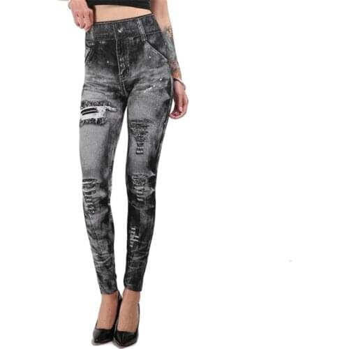 Women Sexy Imitation Jean Skinny Jeggings Skinny Pants Plus Size Bottoms Hot Sale Fashion Classic Stretchy Slim Leggings