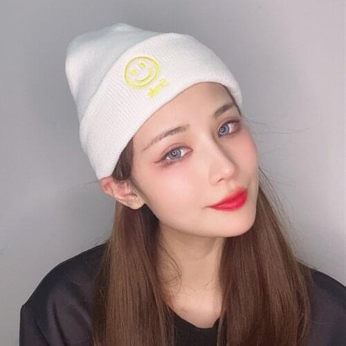 Winter Solid Color Knitted Hat For Women New Fashion Pattern Letter Warm Caps Hip Hop Outdoor Embroidery Casual Unisex Wool Hat