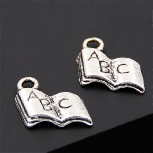 20pcs Silver Color Metal ABC Book Charms School Teacher Pendants for DIY Jewelry Making A2531