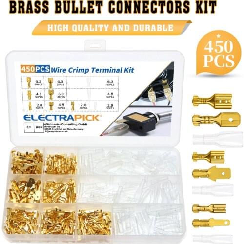 450PCS Male and Female Wire Spade Connector Wire Crimp Terminal Block with Insulating Sleeve for Electrical Wiring Car Audio