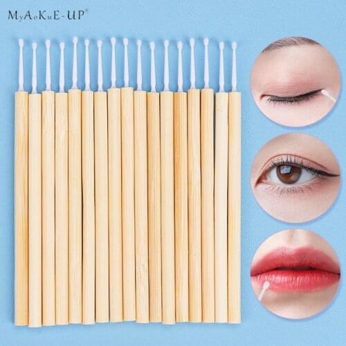 50Pcs Disposable bamboo Makeup Brush Mascara Wands Swab Microbrush Eyelashes Extension Makeup Eye shadow brushes Makeup Tools