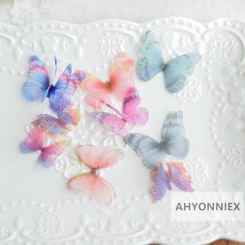 AHYONNIEX 10PCS Chiffon Yarn Butterfly Patch Sewing on Applique Dress Hair Accessories Shoes Bags DIY Apparel Decoration Patches