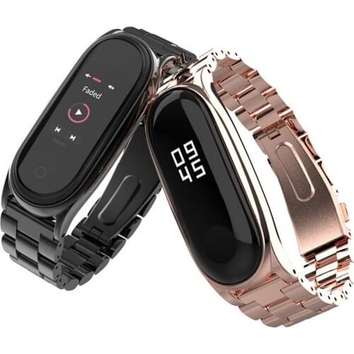 For Mi Band 3/4/5/6 Smart Bracelet Accessories Universal Three Bead Stainless Steel Watch Strap Replacement Watchband Bracelet
