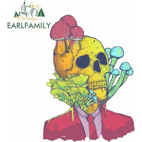EARLFAMILY 13cm x 9.5cm for Mushroom Man Skull Car Stickers Windows Refrigerator Decal Cartoon Occlusion Scratch Vinyl Car Wrap